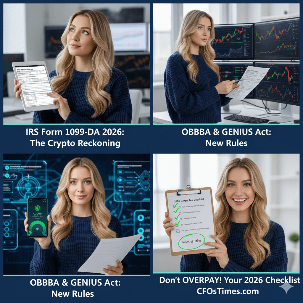 Infographic showing IRS Form 1099-DA 2026 boxes for digital asset reporting.