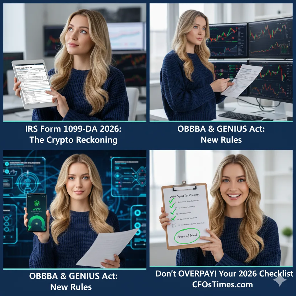 Infographic showing IRS Form 1099-DA 2026 boxes for digital asset reporting.