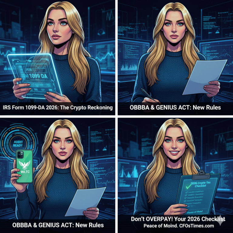 Infographic showing IRS Form 1099-DA 2026 boxes for digital asset reporting.