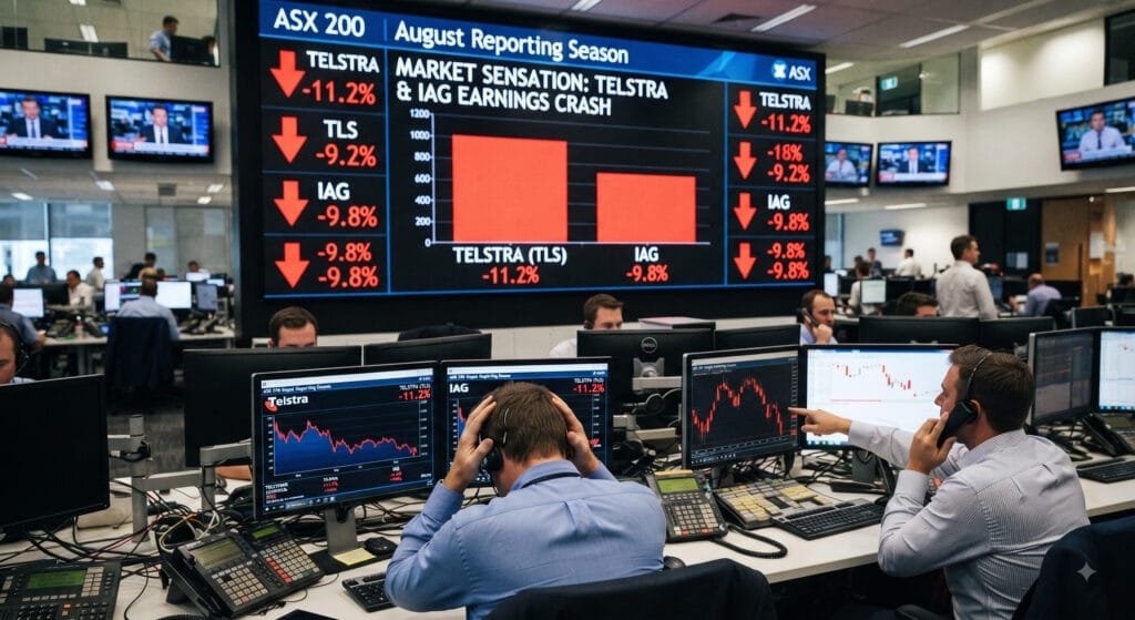 ASX 200 reporting season August 2026 Telstra IAG earnings crash